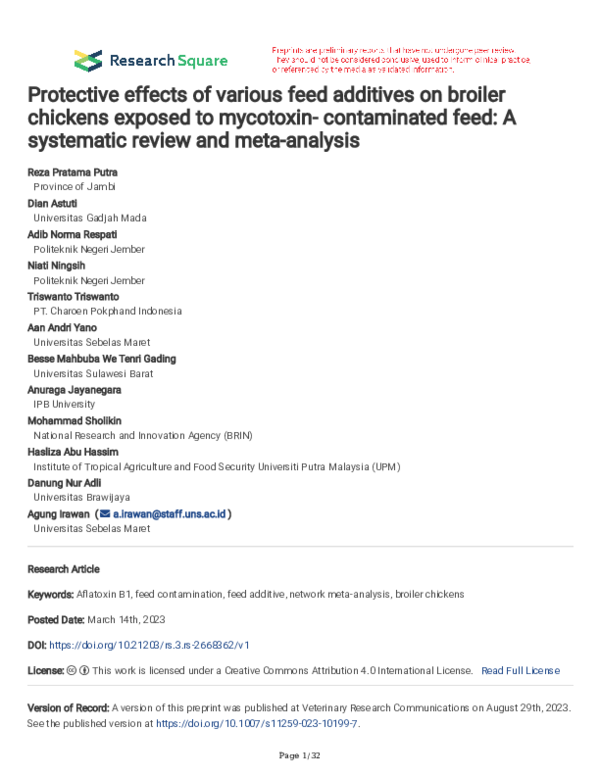 (PDF) Protective effects of various feed additives on broiler chickens ...