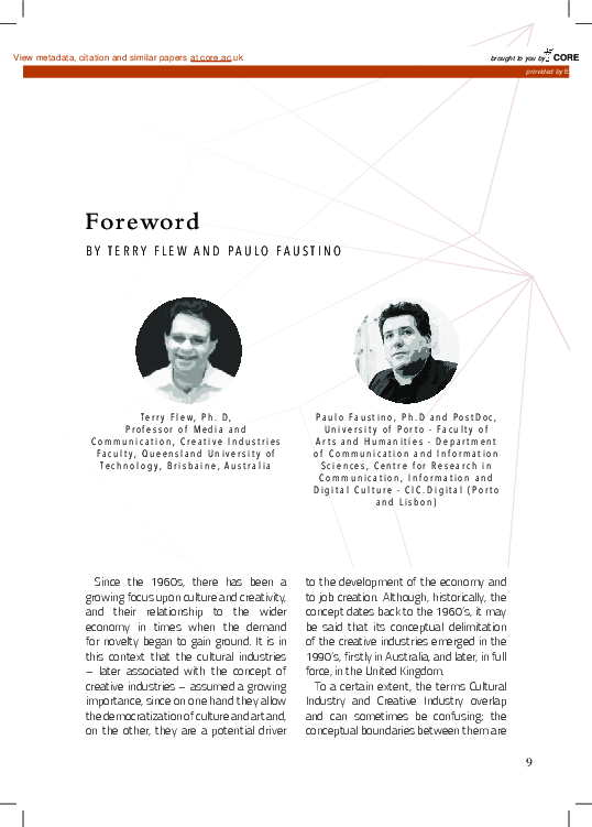 (PDF) Foreword to JOCIS 1. A new journal about creative industries