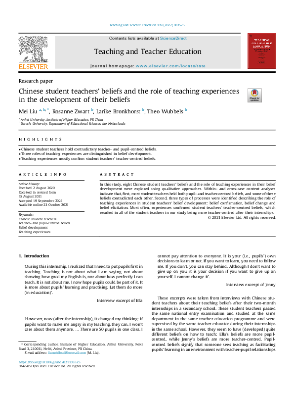 (PDF) Chinese student teachers’ beliefs and the role of teaching ...
