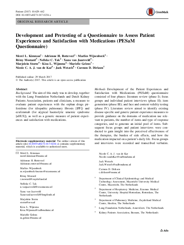 (PDF) Development and Pretesting of a Questionnaire to Assess Patient ...