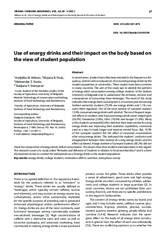 (PDF) Use of energy drinks and their impact on the body based on the ...