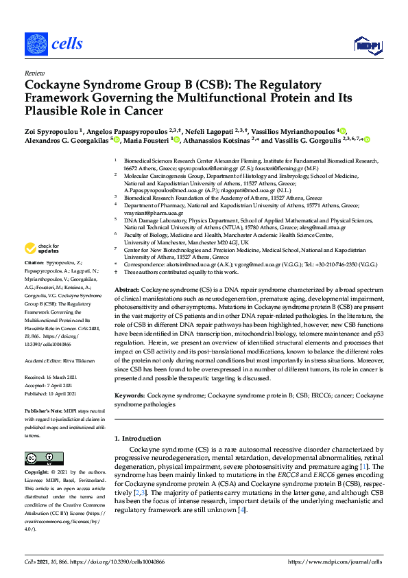 (PDF) Cockayne Syndrome Group B (CSB): The Regulatory Framework ...