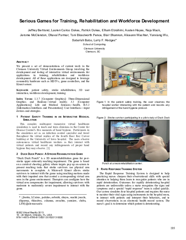(PDF) Serious games for training, rehabilitation and workforce development