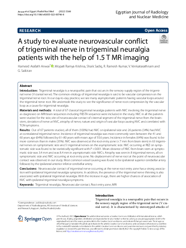 (PDF) A study to evaluate neurovascular conflict of trigeminal nerve in ...