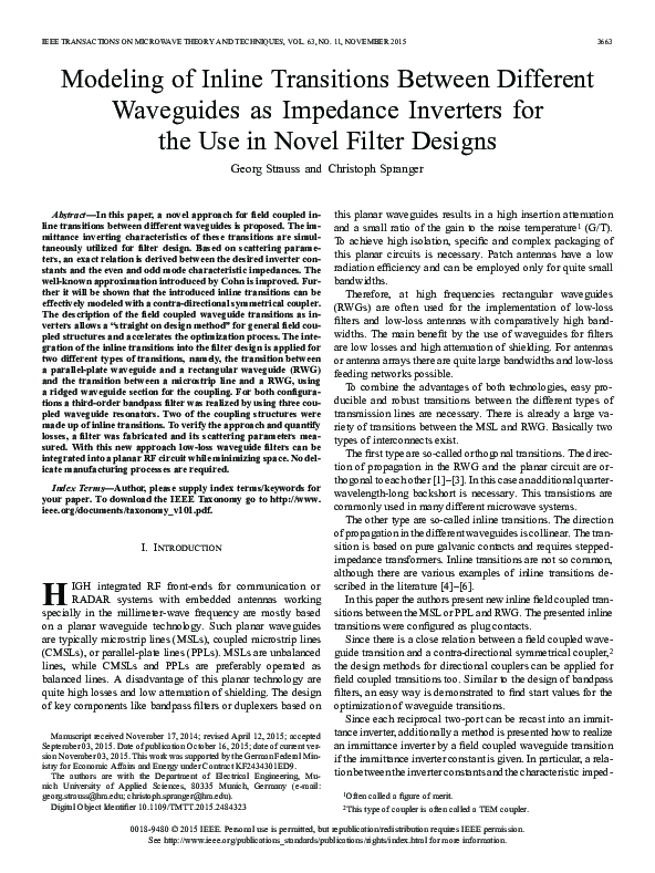 (PDF) Modeling of Inline Transitions Between Different Waveguides as ...