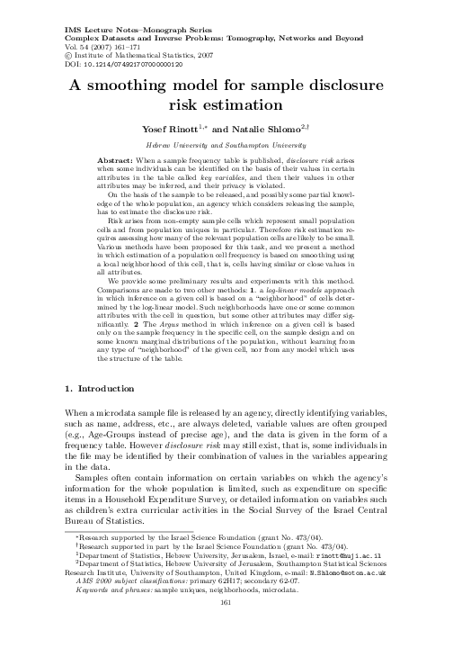 (PDF) A smoothing model for sample disclosure risk estimation