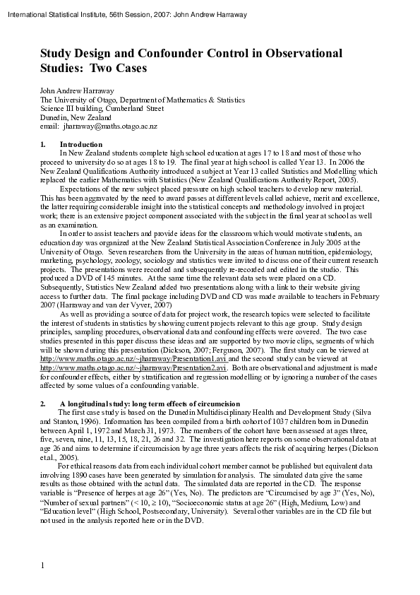 (PDF) Study Design and Confounder Control in Observational Studies: Two ...