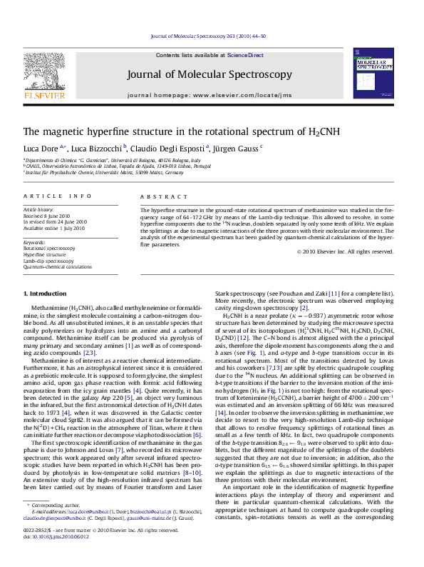 (PDF) The magnetic hyperfine structure in the rotational spectrum of H2CNH