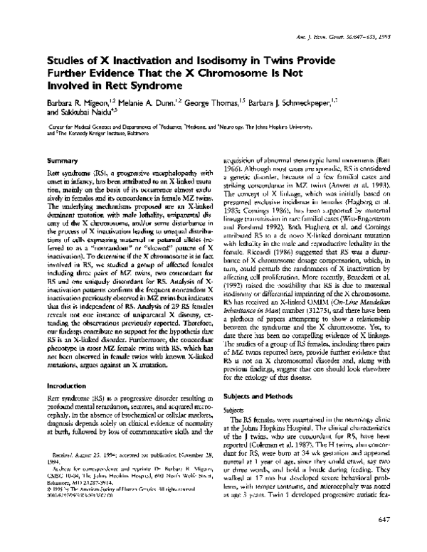 (PDF) Studies of X inactivation and isodisomy in twins provide further ...