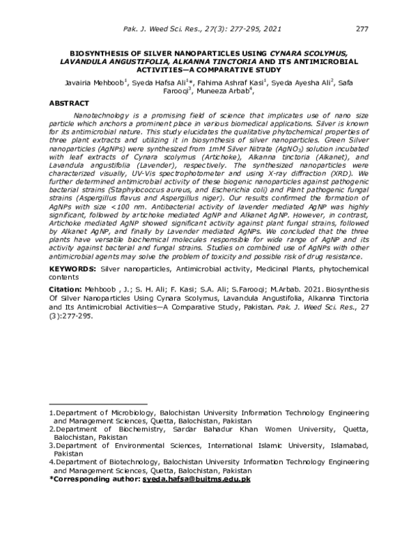 (PDF) Biosynthesis of silver nanoparticles using Cynara scolymus ...