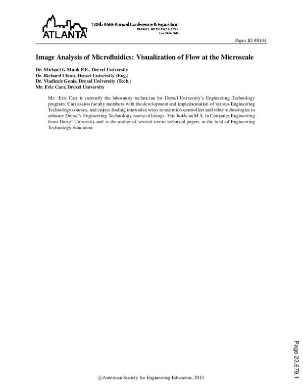 (PDF) Image Analysis of Microfluidics: Visualization of Flow at the ...