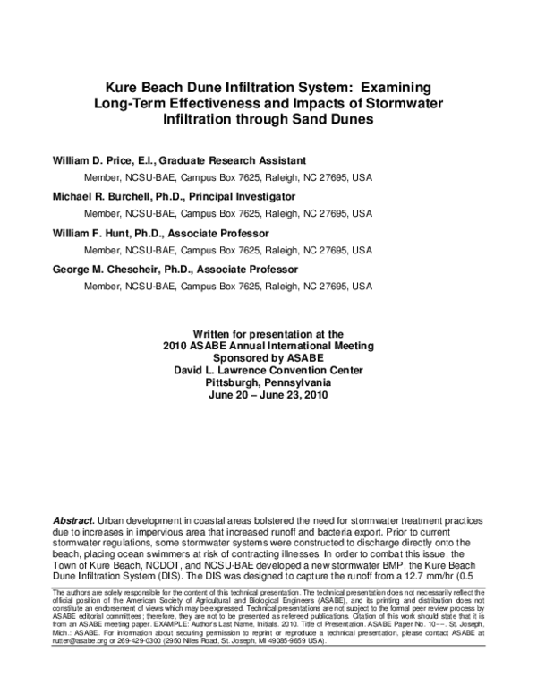 (PDF) Kure Beach Dune Infiltration System: Examining Long-Term ...