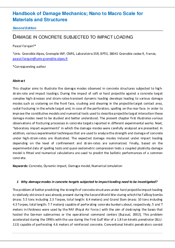 (PDF) Damage in Concrete Subjected to Impact Loading