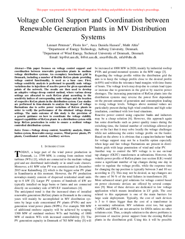 (PDF) Voltage Control Support and Coordination between Renewable ...
