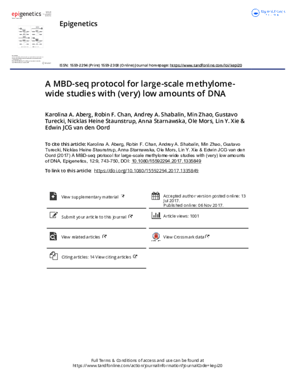 (PDF) A MBD-seq protocol for large-scale methylome-wide studies with ...