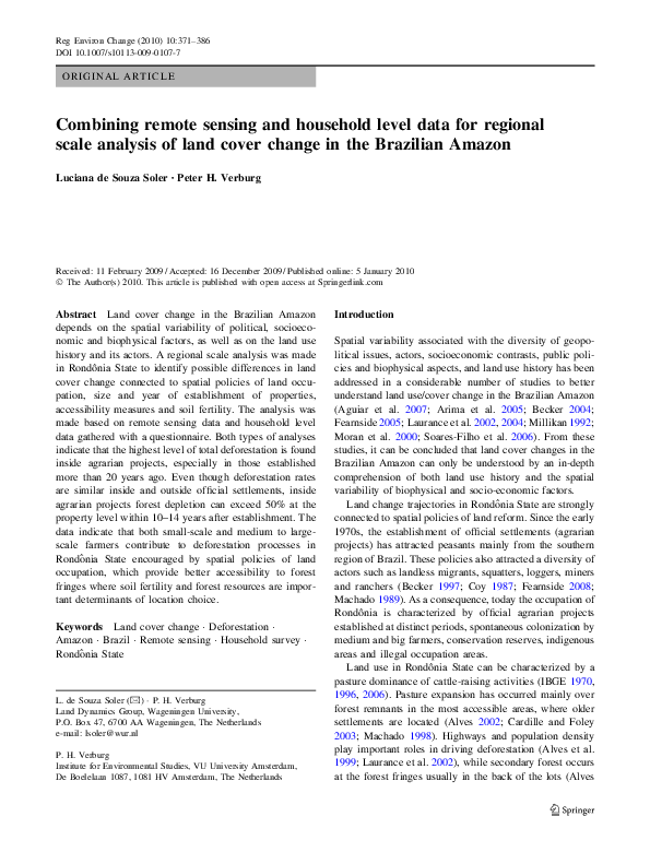 (PDF) Combining remote sensing and household level data for regional ...
