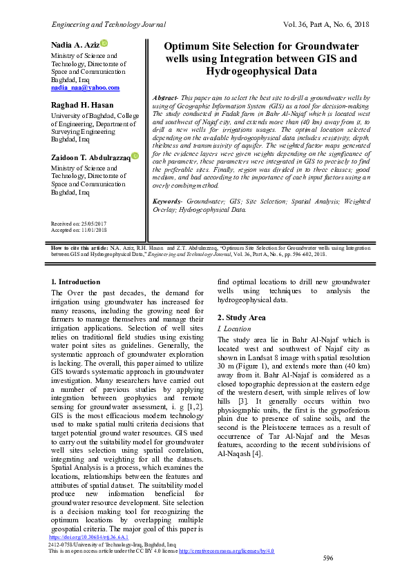 (PDF) Optimum Site Selection for Groundwater wells using Integration ...
