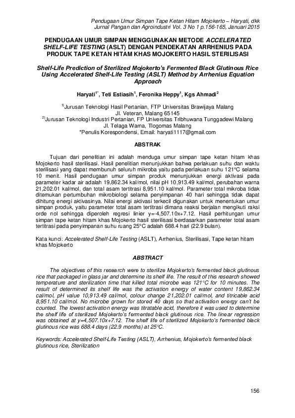 (PDF) Pendugaan Umur Simpan Menggunakan Metode Accelerated Shelf-Life ...