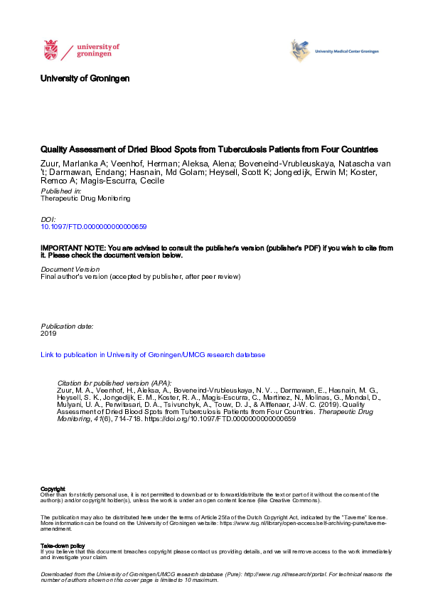 (PDF) Quality Assessment of Dried Blood Spots from Patients With ...