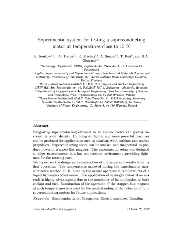 (PDF) Experimental system for testing a superconducting motor at ...