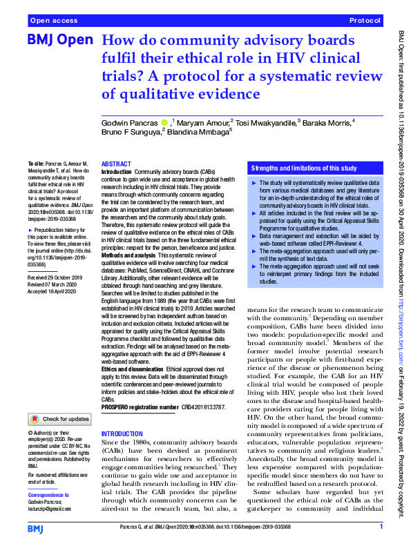 (PDF) How do community advisory boards fulfil their ethical role in HIV ...