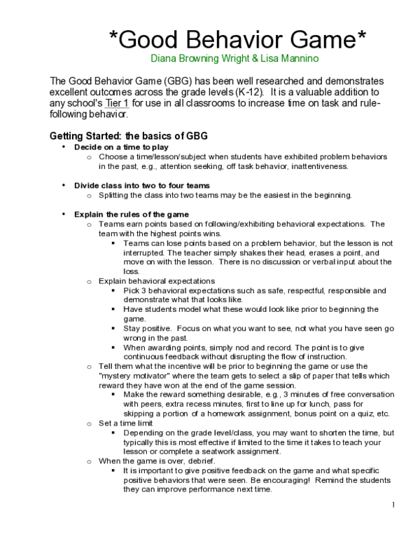 (PDF) Good Behavior Game
