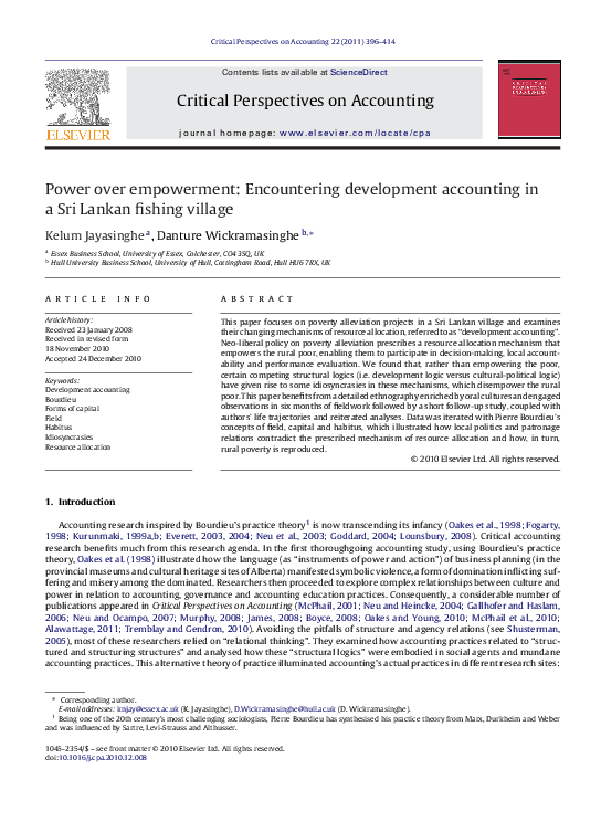 (PDF) Power over empowerment: Encountering development accounting in a ...