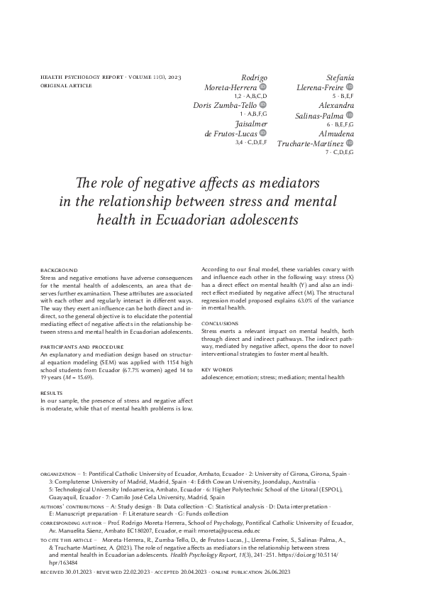 (PDF) The role of negative affects as mediators in the relationship ...