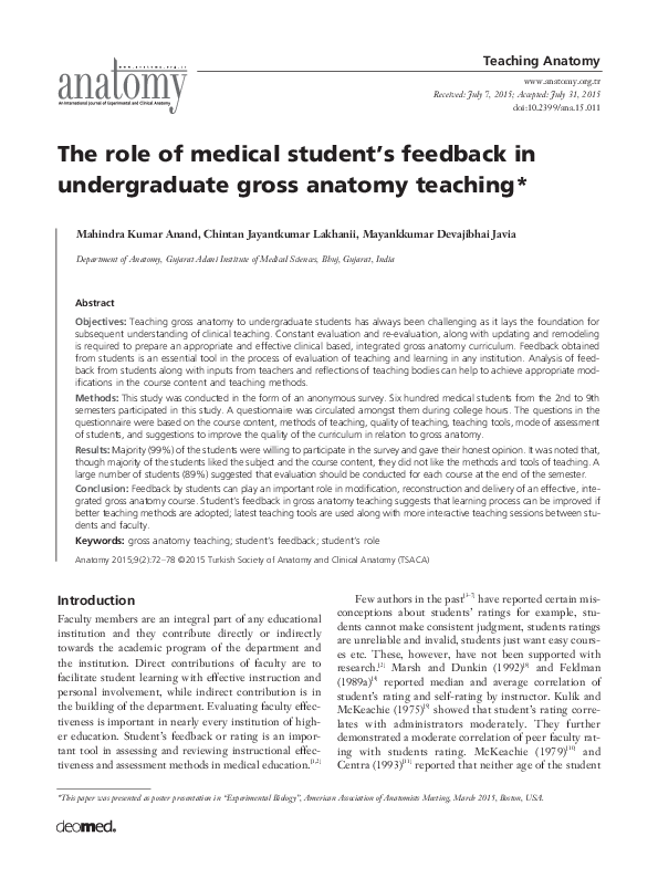 (PDF) The role of medical student’s feedback in undergraduate gross ...