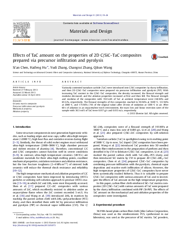 (PDF) Effects of TaC amount on the properties of 2D C/SiC–TaC ...