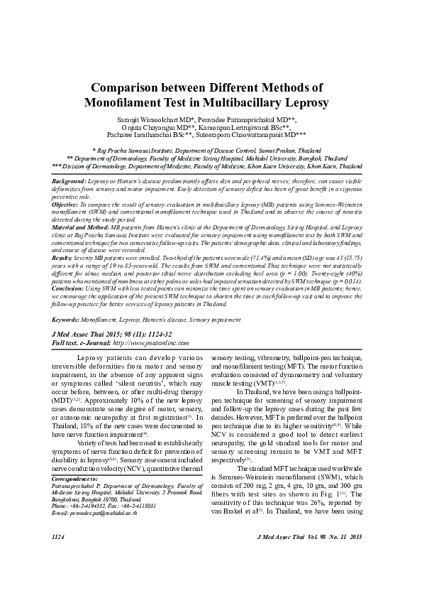 (PDF) Comparison between Different Methods of Monofilament Test in
