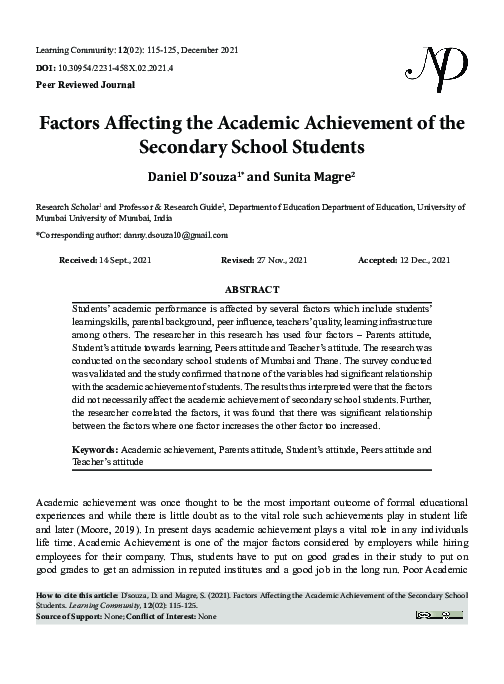 (PDF) Factors Affecting the Academic Achievement of the Secondary ...