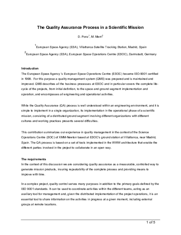 (PDF) The Quality Assurance Process in a Scientific Mission