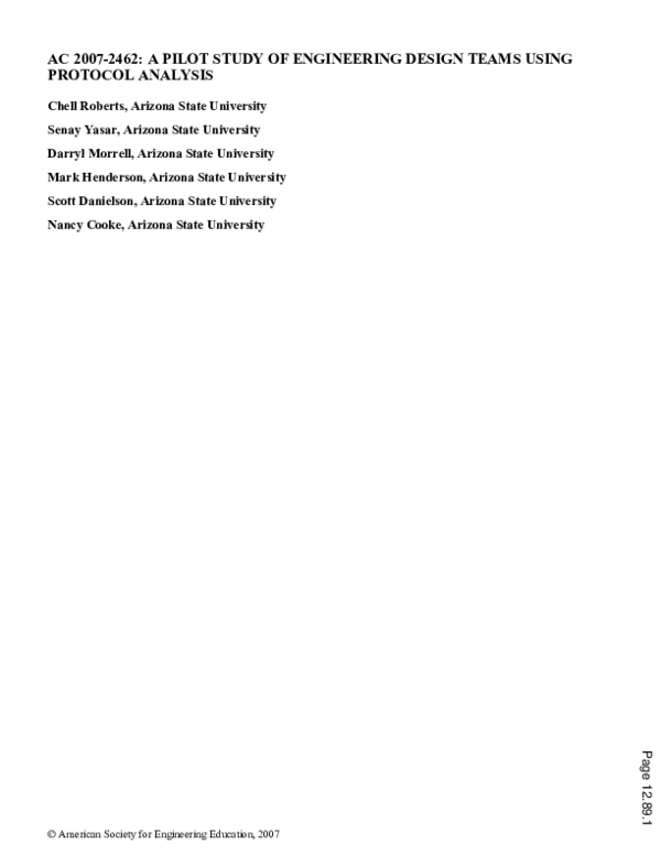 (PDF) A Pilot Study Of Engineering Design Teams Using Protocol Analysis