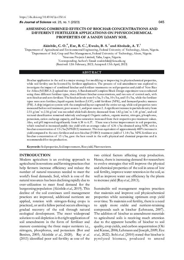 (PDF) Assessing combined effects of biochar concentrations and ...