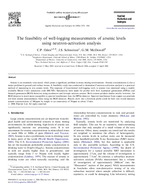(PDF) The feasibility of well-logging measurements of arsenic levels ...