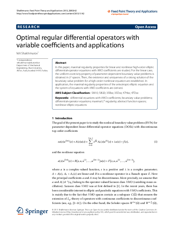 (PDF) Optimal regular differential operators with variable coefficients ...
