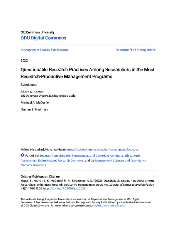 (PDF) Questionable research practices among researchers in the most ...