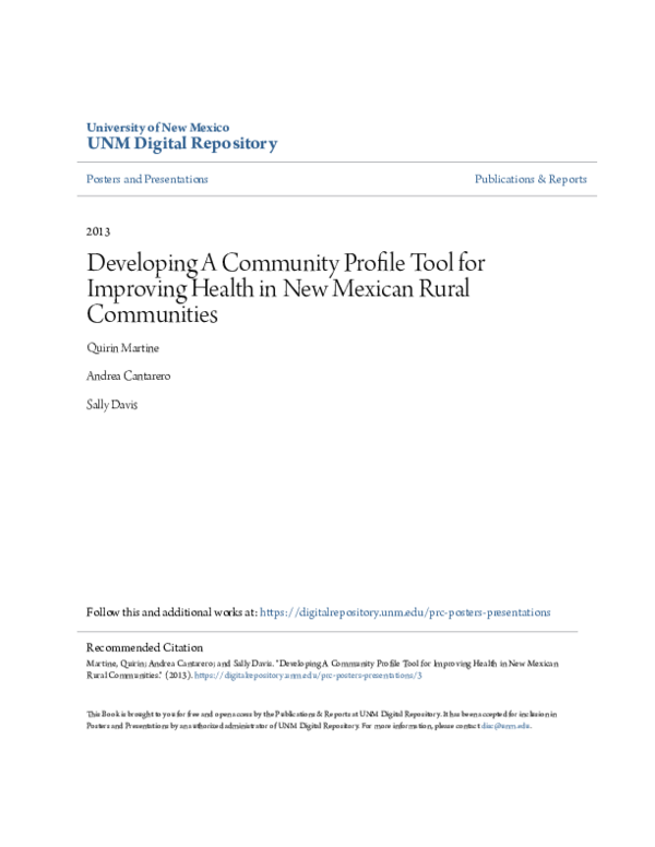 (PDF) Developing A Community Profile Tool for Improving Health in New ...