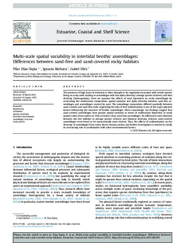 (PDF) Multi-scale spatial variability in intertidal benthic assemblages ...