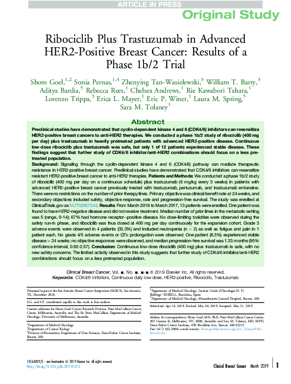 (PDF) Ribociclib Plus Trastuzumab in Advanced HER2-Positive Breast ...