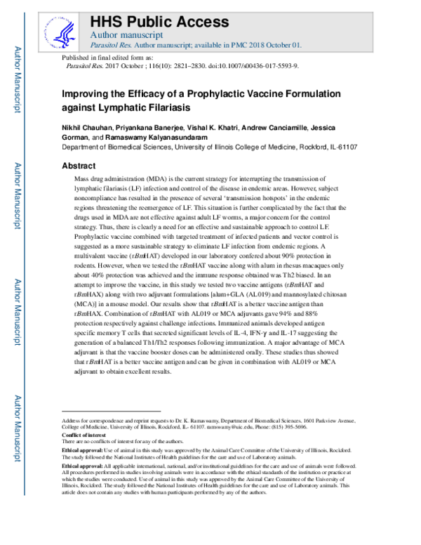 (PDF) Improving the efficacy of a prophylactic vaccine formulation ...