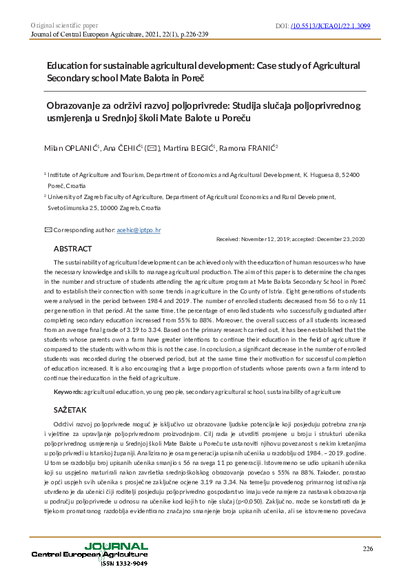 (PDF) Education for sustainable agricultural development: Case study of ...