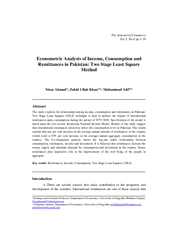  pdf econometric analysis of income consumption and remittances in