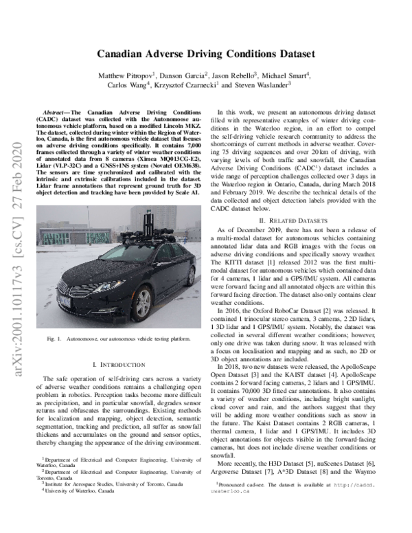 (PDF) Canadian Adverse Driving Conditions dataset