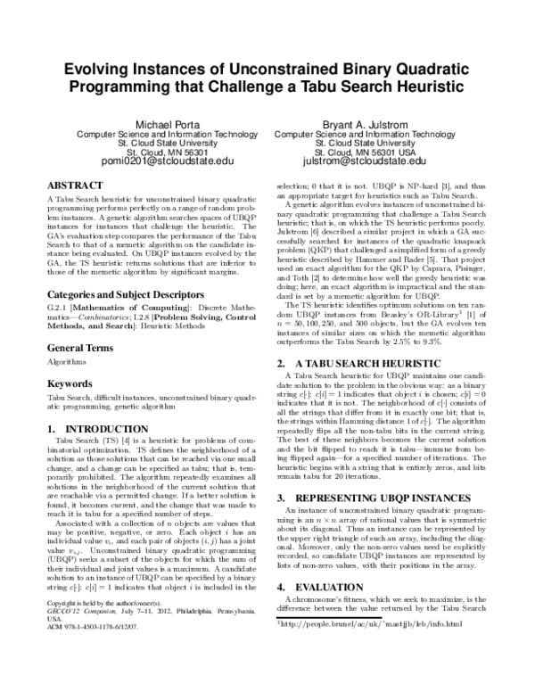 (PDF) Evolving instances of unconstrained binary quadratic programming ...