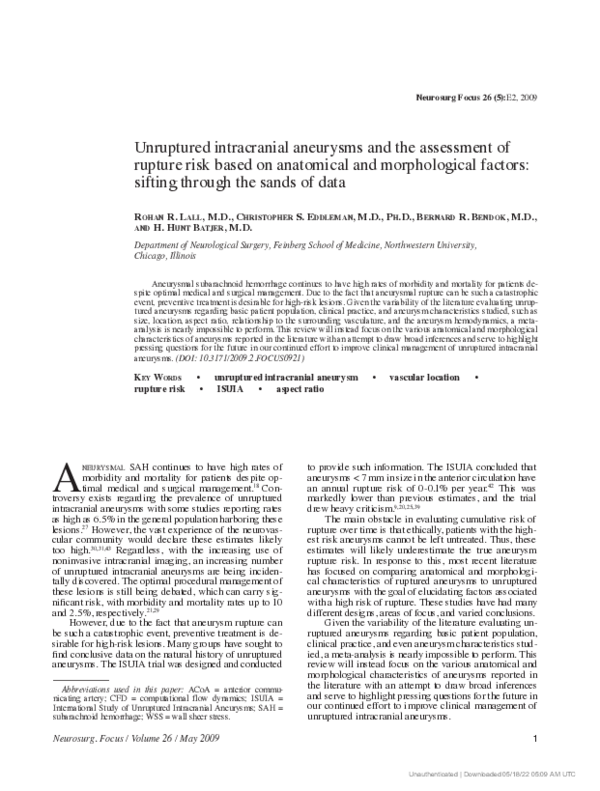 (PDF) Unruptured intracranial aneurysms and the assessment of rupture ...