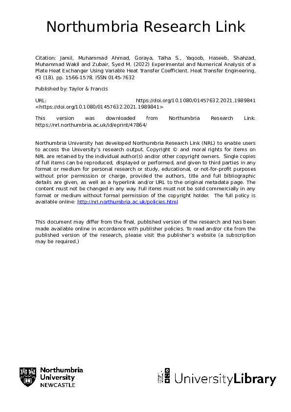 (PDF) Experimental and Numerical Analysis of a Plate Heat Exchanger ...