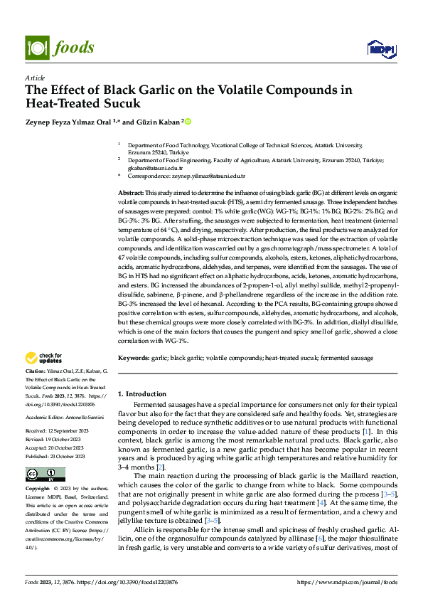 (PDF) The Effect of Black Garlic on the Volatile Compounds in Heat ...