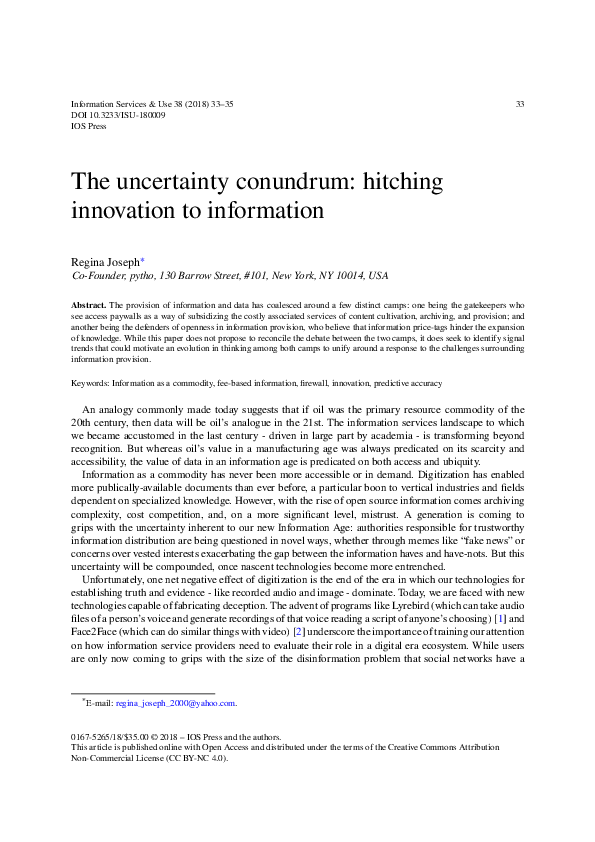 (PDF) The uncertainty conundrum: hitching innovation to information